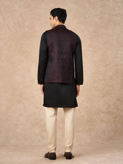 Manyavar Black Brocade Nehru Jacket