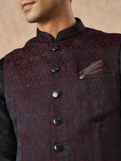 Manyavar Black Brocade Nehru Jacket