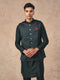 Manyavar Teal Green Brocade Nehru Jacket with Pocket Square