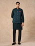 Manyavar Teal Green Brocade Nehru Jacket with Pocket Square