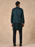 Manyavar Teal Green Brocade Nehru Jacket with Pocket Square