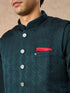 Manyavar Teal Green Brocade Nehru Jacket with Pocket Square