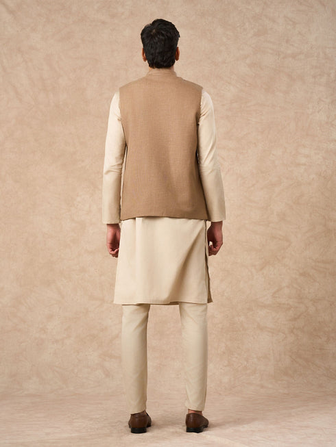 Manyavar Fawn Blended Rayon Nehru Jacket