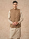 Manyavar Fawn Blended Rayon Nehru Jacket