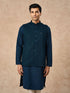 Manyavar Teal Blue Blended Rayon Nehru Jacket