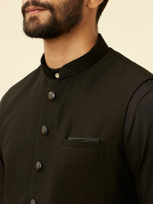 Manyavar Kohl Black Self Patterned Jacket