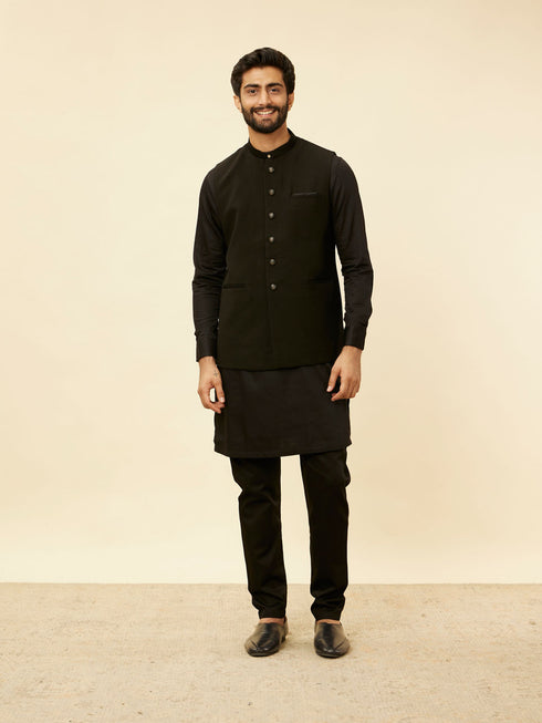 Manyavar Kohl Black Self Patterned Jacket