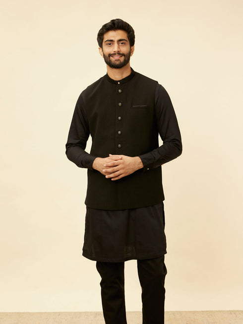 Manyavar Kohl Black Self Patterned Jacket