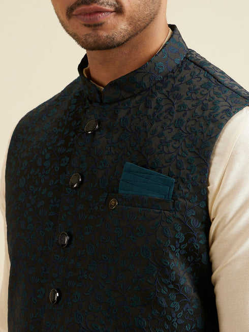 Manyavar Black Floral Jaal Patterned Jacket