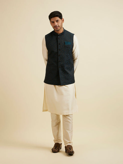 Manyavar Black Floral Jaal Patterned Jacket
