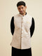 Manyavar Beige Brocade Jacket with Leaf Motifs