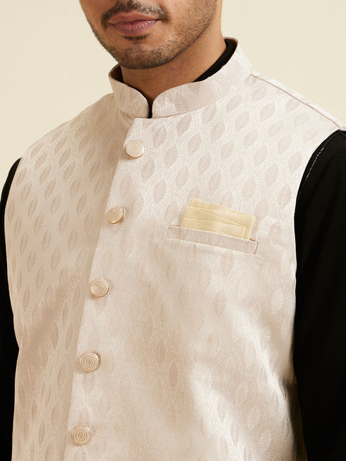Manyavar Beige Brocade Jacket with Leaf Motifs