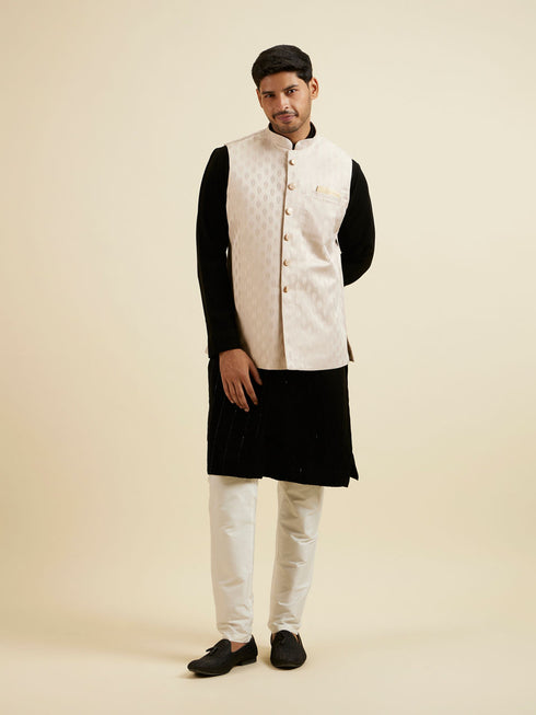 Manyavar Beige Brocade Jacket with Leaf Motifs