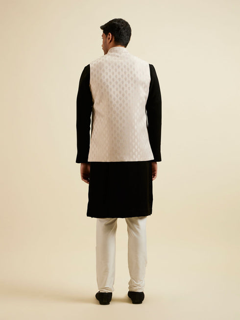 Manyavar Beige Brocade Jacket with Leaf Motifs