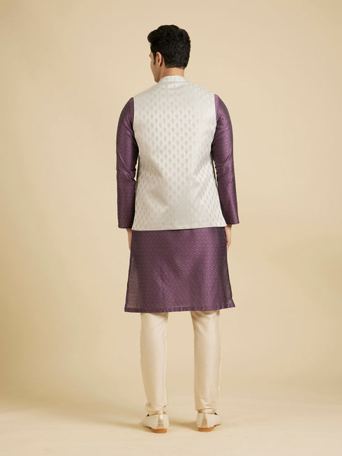 Manyavar Luxurious Light Grey Brocade Nehru Jacket