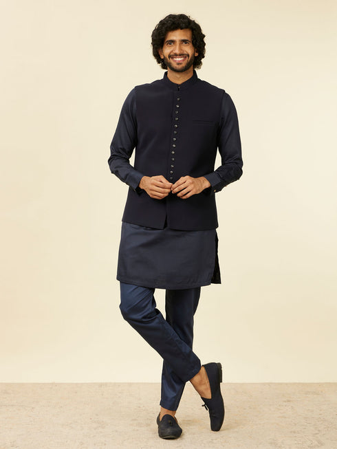 Manyavar Classic Dark Blue Nehru Jacket