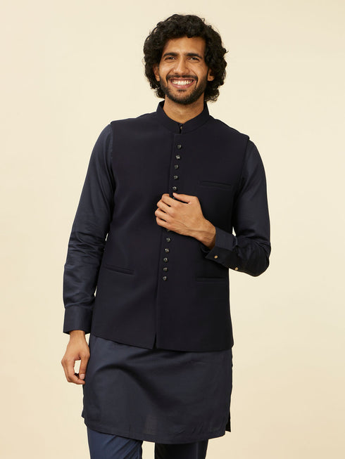 Manyavar Classic Dark Blue Nehru Jacket