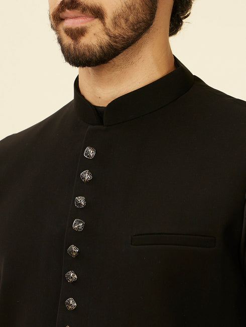Manyavar Royal Black Nehru Jacket