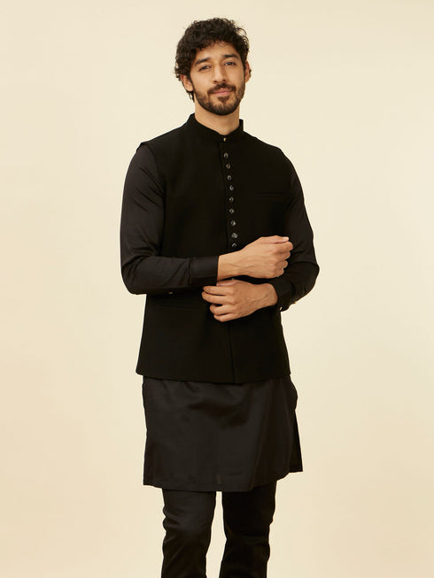 Manyavar Royal Black Nehru Jacket