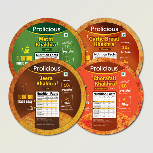 Prolicious Best Seller Khakhra Combo 10g Natural Protein Pack of 4