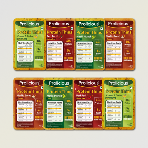 Prolicious Bestseller Protein Thins Combo 10g Natural Protein Pack of 8