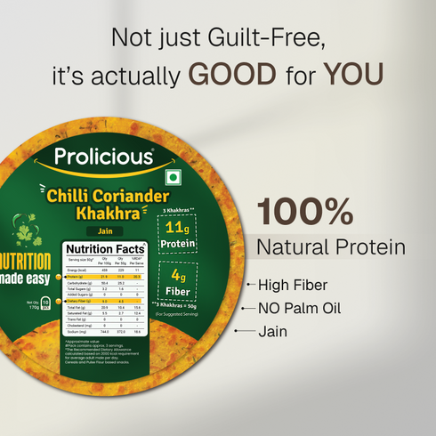 Prolicious Chilli Coriander Khakhra 10g Natural Protein