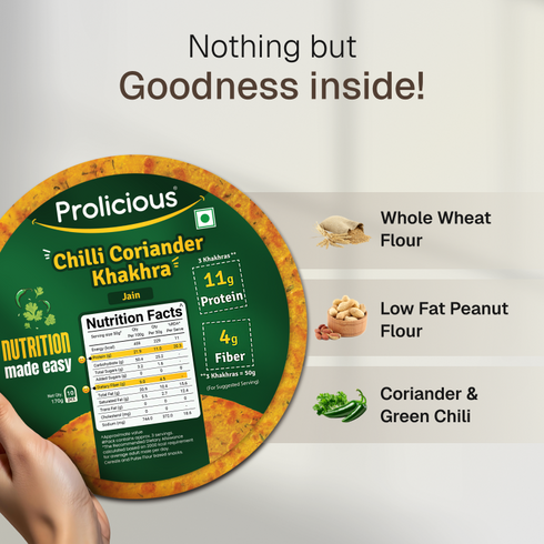 Prolicious Chilli Coriander Khakhra 10g Natural Protein