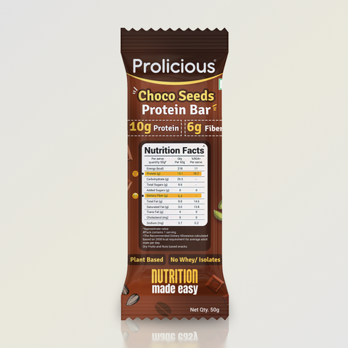 Prolicious Choco Seeds Protein Bar Single Pack 10g Natural Protein