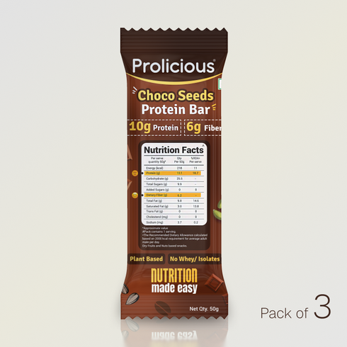 Prolicious Choco Seeds Protein Bar 10g Natural Protein