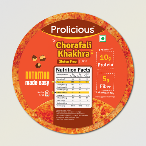 Prolicious Chorafali Khakhra 10g Natural Protein Gluten Free Jain