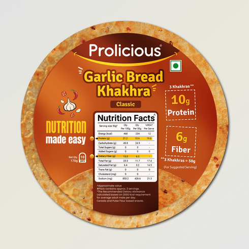 Prolicious Garlic Bread Khakhra 10g Natural Protein
