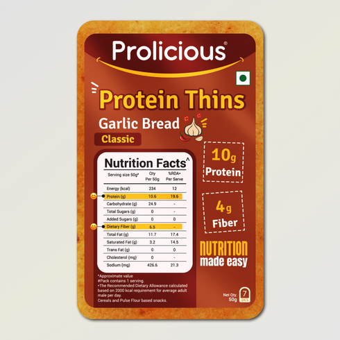 Prolicious Garlic Bread Protein Thins Single Pack 10g Natural Protein