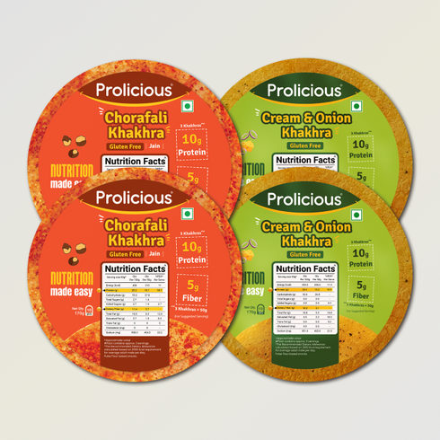 Prolicious Gluten Free Khakhra Combo 10g Natural Protein Pack of 4