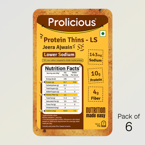 Prolicious Jeera Ajwain Protein Thins Lower Sodium 10g Natural Protein
