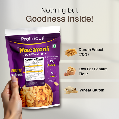 Prolicious Macaroni Pasta 15g Natural Protein Pack of 2