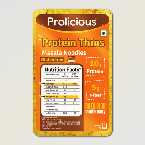 Prolicious Masala Noodles Protein Thins Single Pack 10g Natural Protein Gluten Free