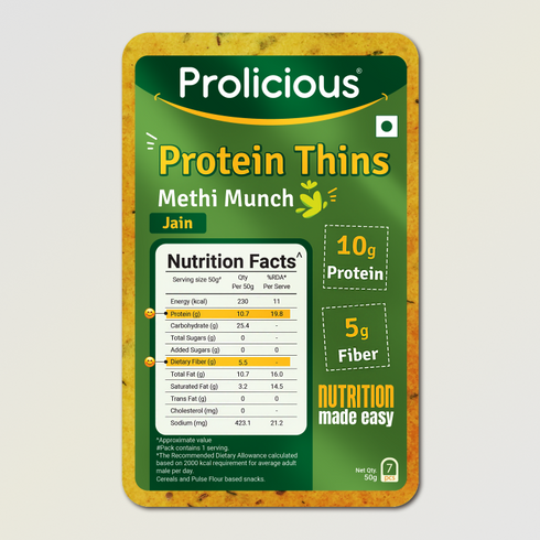 Prolicious Methi Munch Protein Thins Single Pack 10g Natural Protein Jain