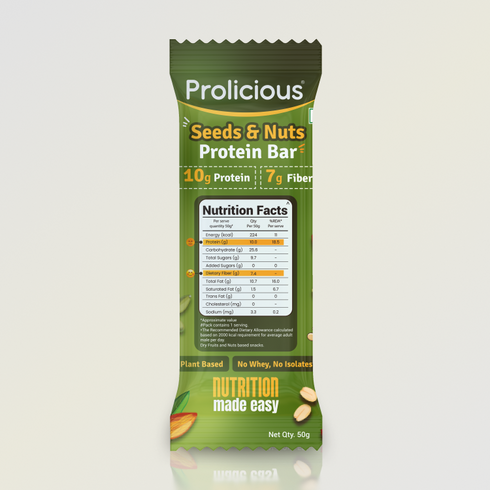 Prolicious Seeds & Nuts Protein Bar Single Pack 10g Natural Protein