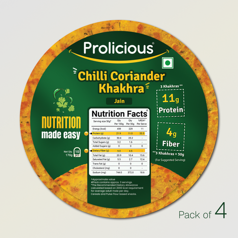 Prolicious Chilli Coriander Khakhra 10g Natural Protein