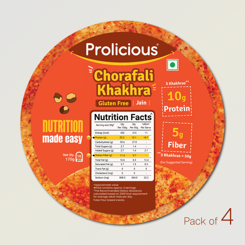 Prolicious Chorafali Khakhra 10g Natural Protein Gluten Free Jain