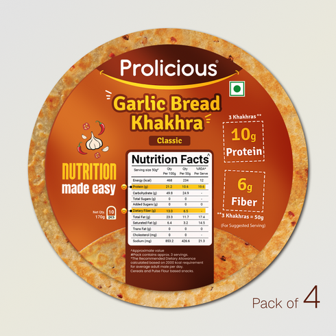 Prolicious Garlic Bread Khakhra 10g Natural Protein