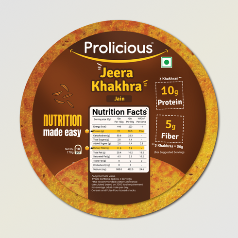 Prolicious Jeera Khakhra 10g Natural Protein Jain
