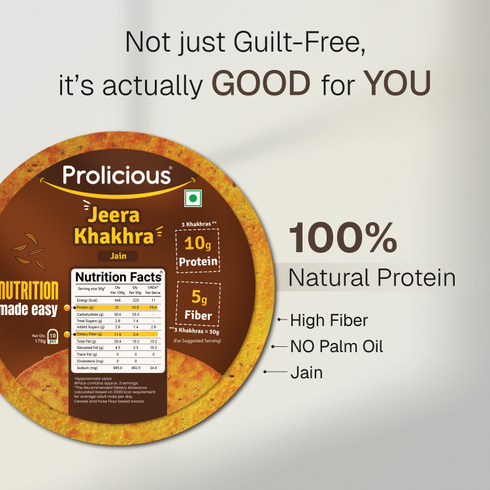 Prolicious Jeera Khakhra 10g Natural Protein Jain