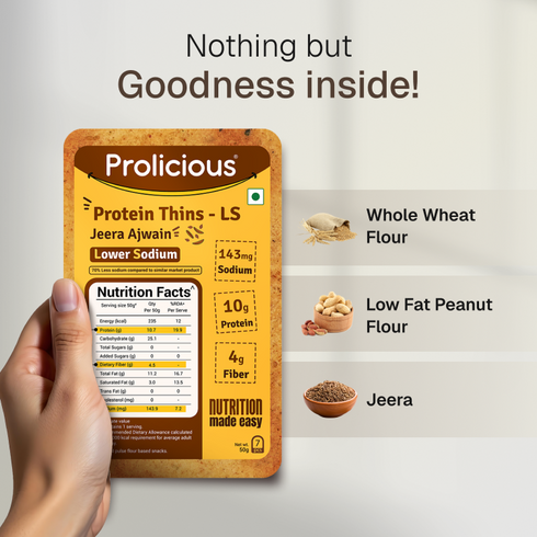 Prolicious Jeera Ajwain Protein Thins Lower Sodium 10g Natural Protein