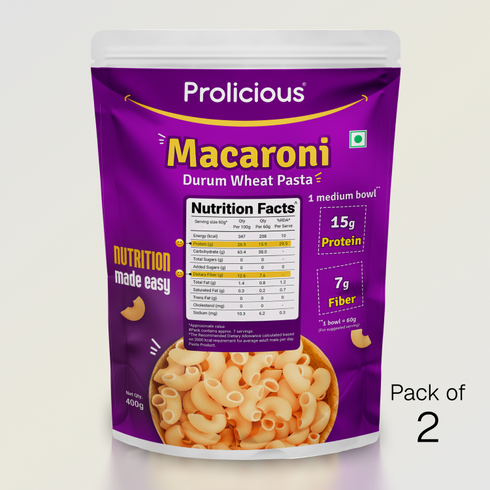 Prolicious Macaroni Pasta 15g Natural Protein Pack of 2