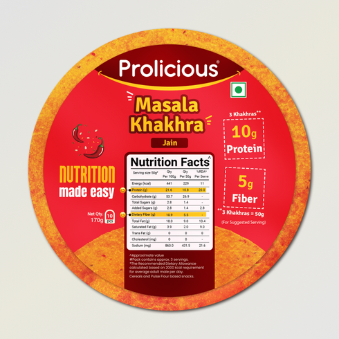 Prolicious Masala Khakhra 10g Natural Protein Jain