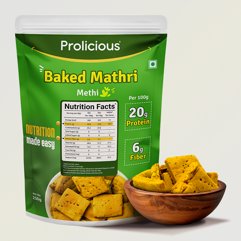 Prolicious Baked Protein Mathri Methi 20g Natural Protein Jain