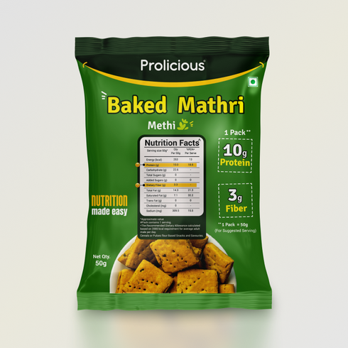Prolicious Baked Protein Mathri Methi 20g Natural Protein Jain