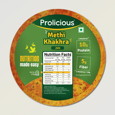 Prolicious Methi Khakhra 10g Natural Protein Jain