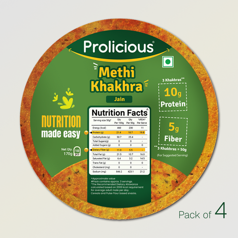 Prolicious Methi Khakhra 10g Natural Protein Jain